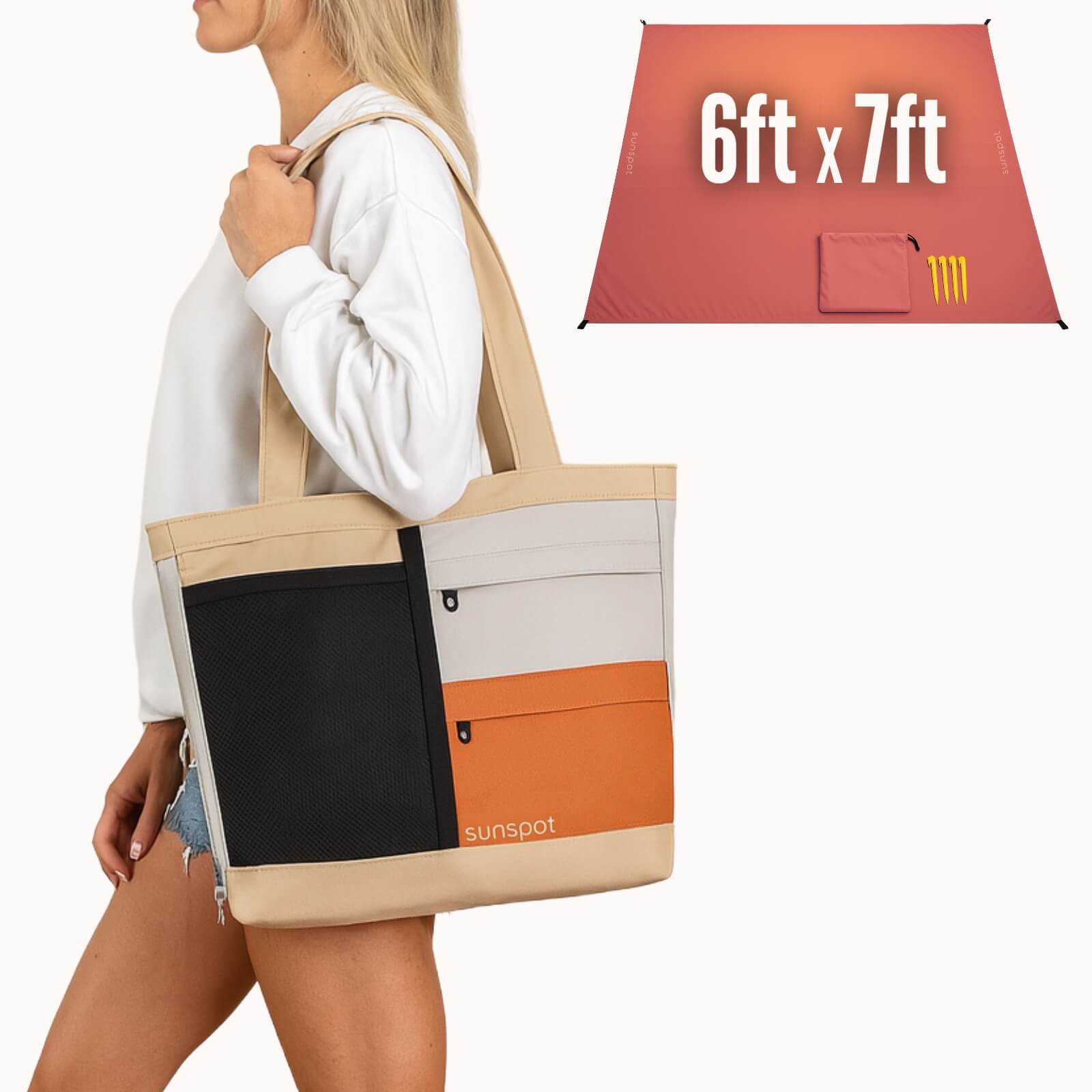 blanket small traveler tote bag Premium Beach Tote with Pull-out Blanket COMPACT